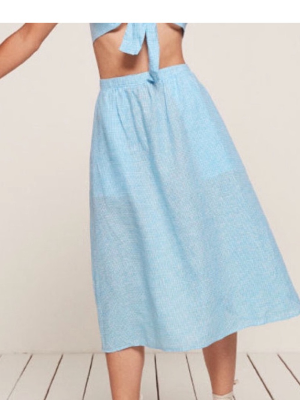 Reformation blue gingham midi skirt size 2